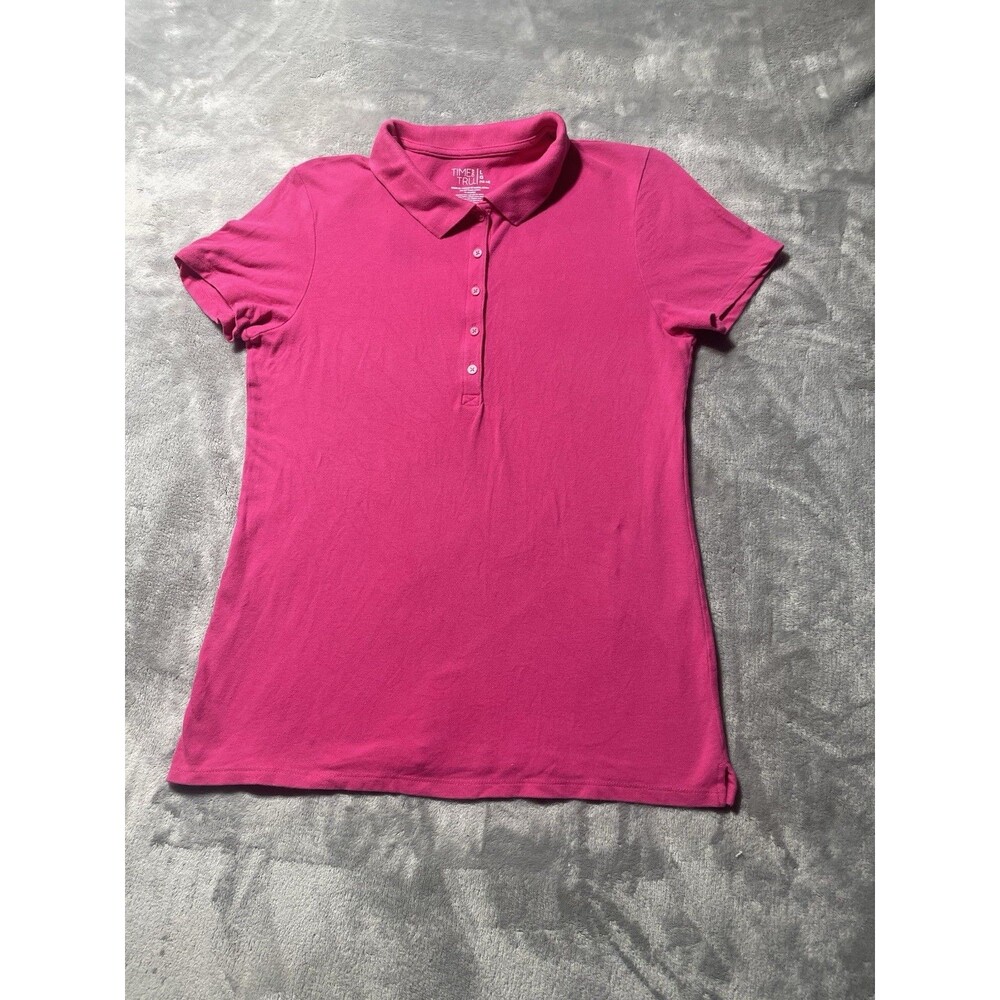 Time and Tru Polo Shirt Collar Buttons Short Sleeves Women’s Large Pink
